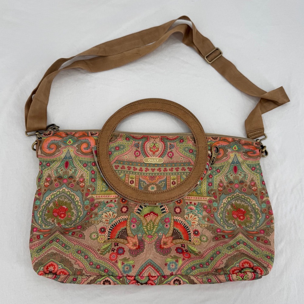 Oilily Folding City Carry All Bag Packable Nylon Paisley Boho Crossbody Bag Tote